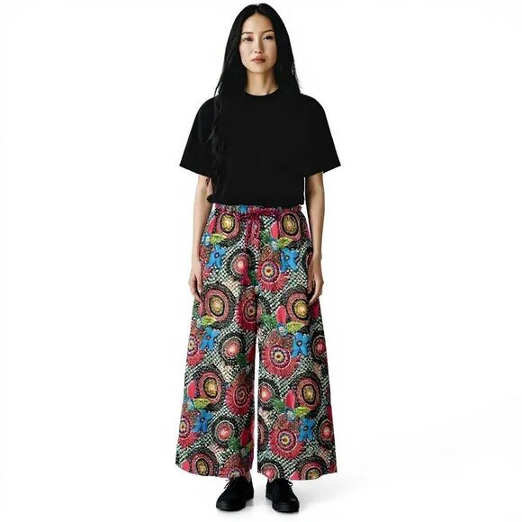 Sundance Palazzo Pants Women Size Medium Wide Leg Floral Print Elastic Waist - Picture 1 of 13